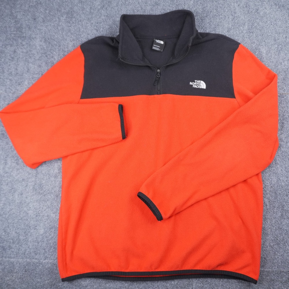 The North Face Fleece Pullover Mens Large Orange Black TKA 100 Glacier 1/4 Zip